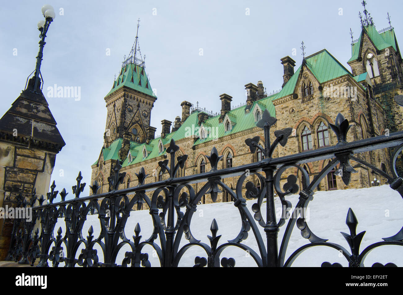 Ottawa's Parliament Hill houses Canada's national legislature and attracts three million visitors annually. Stock Photo