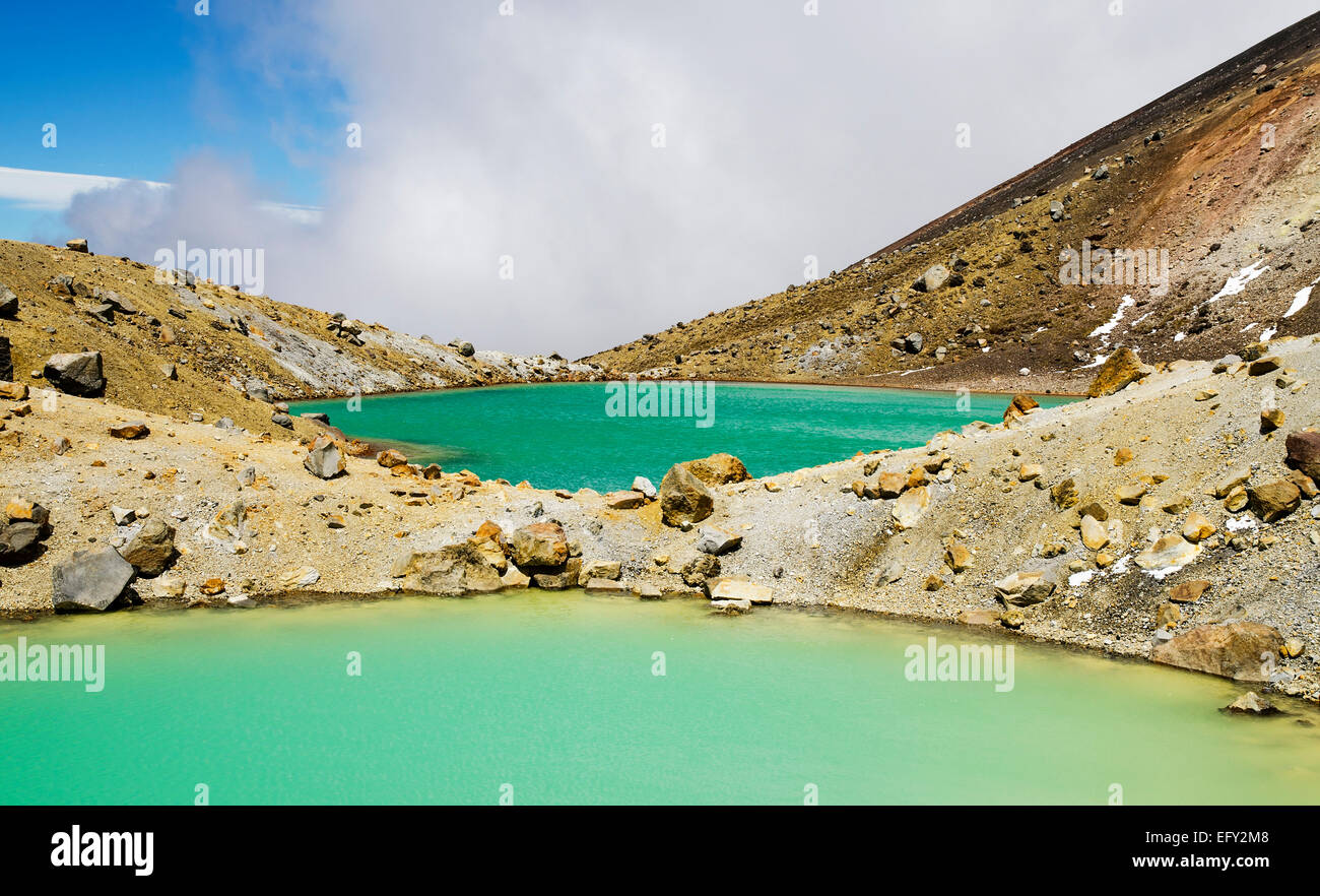 View of the Green Lake at Tongariro Alpine Crossing, New Zealand Stock Photo