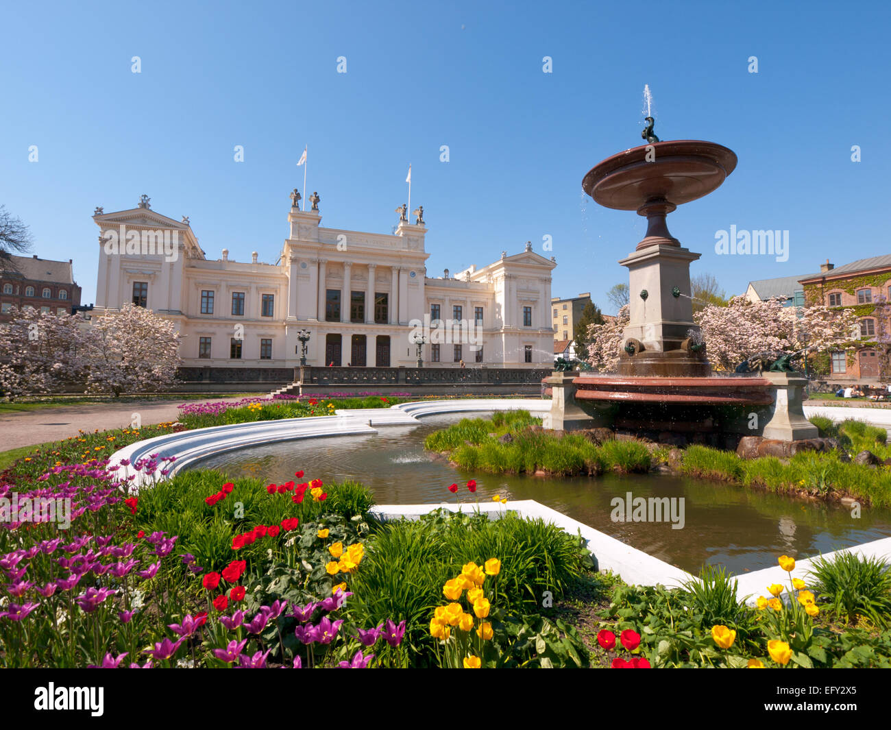 A view of the Main University Building in spring at Lund University in Lund, Sweden. Stock Photo