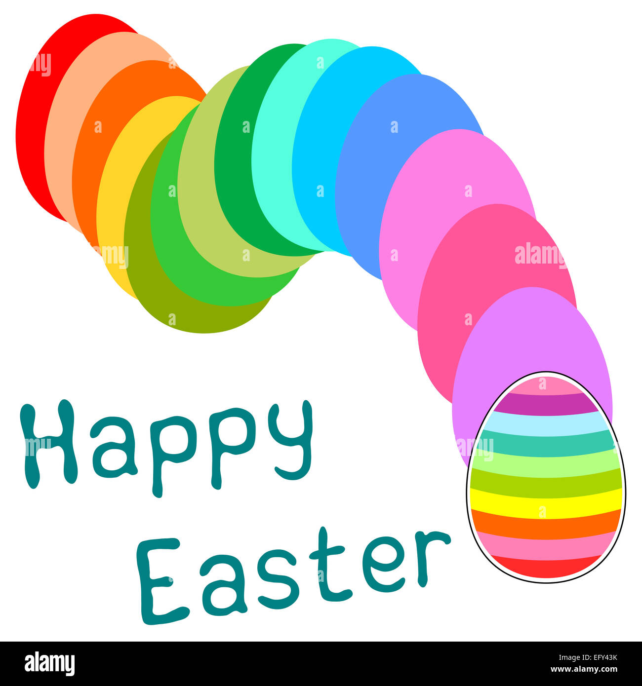 Bouncing colorful easter eggs with handwritten message. Isolated on white. Stock Photo