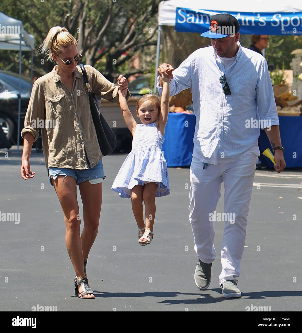 Kimberly Stewart takes daughter Delilah to a Beverly Hills Farmer's Market  to buy some flowers Featuring: