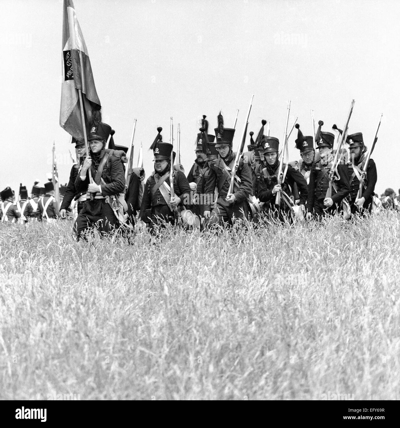WATERLOO, BELGIUM CIRCA 1990 Actors in costume during the reenactment