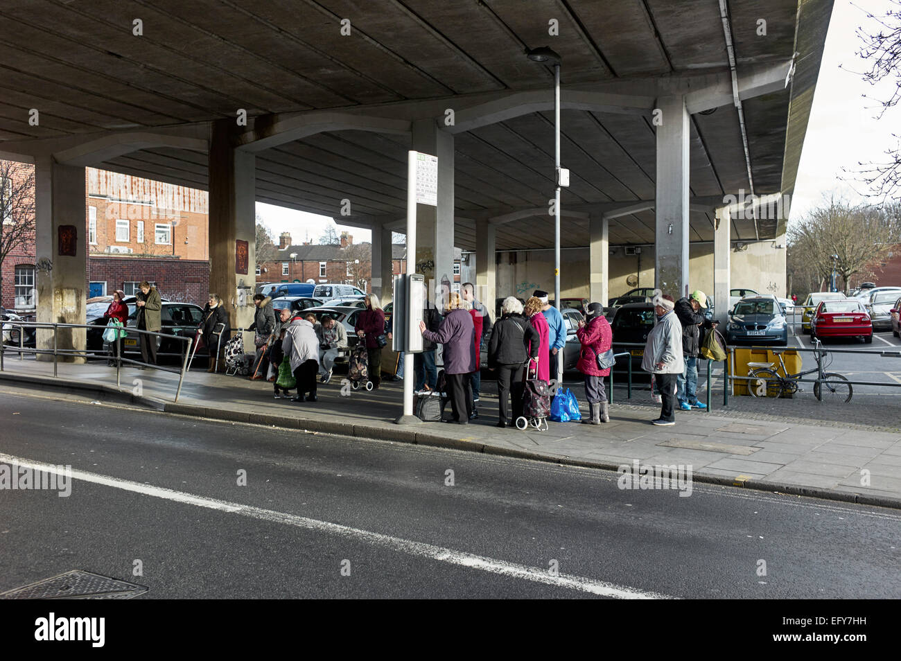 Bus queue in Norwich Stock Photo Alamy