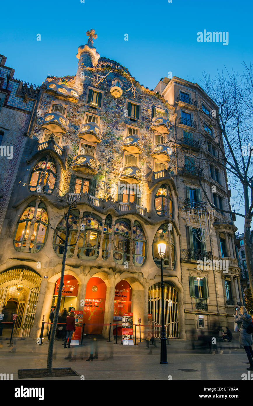 Night view of Casa Batllo, Barcelona, Spain Stock Photo