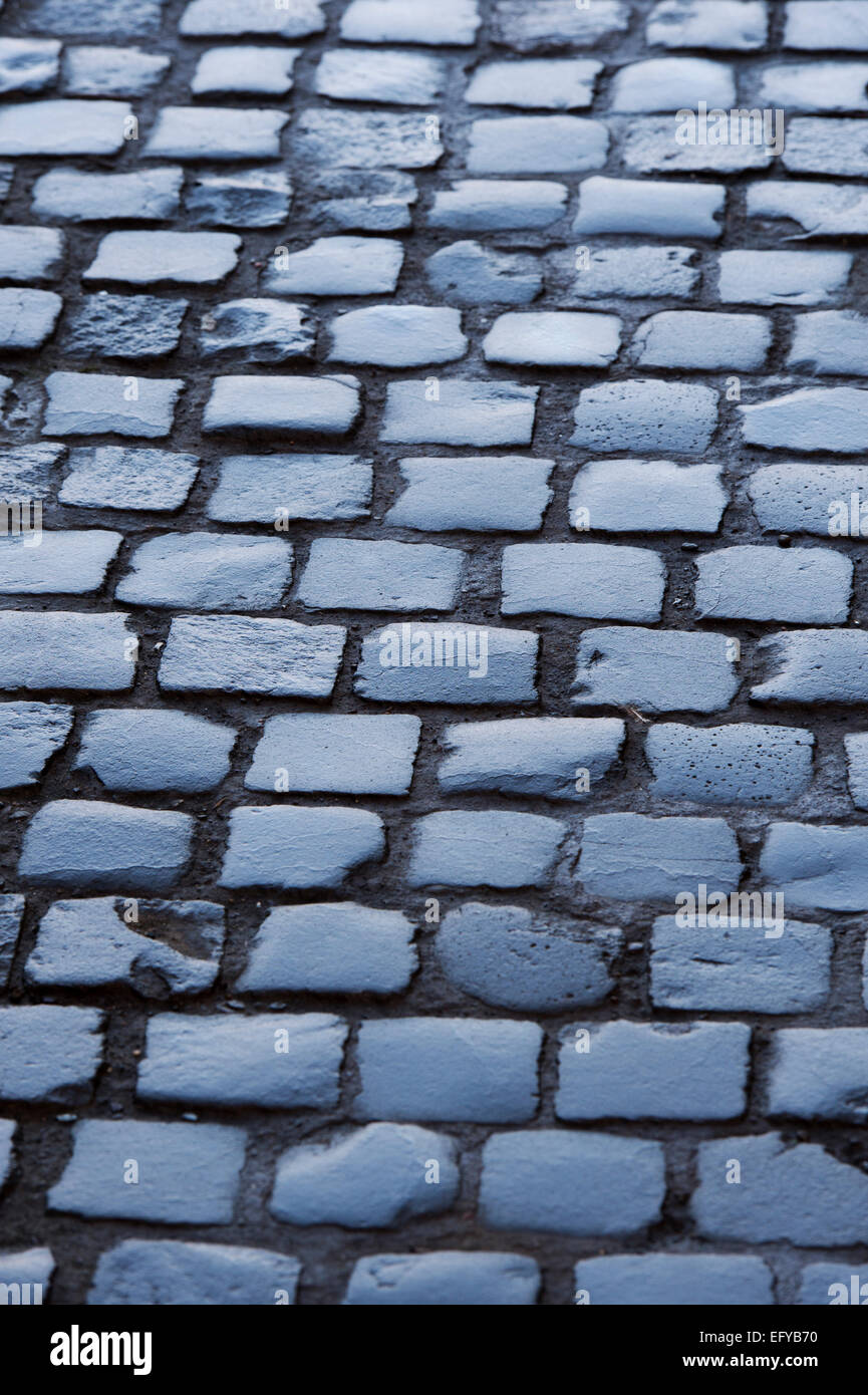 Cobbled street pattern in winter. Scotland Stock Photo