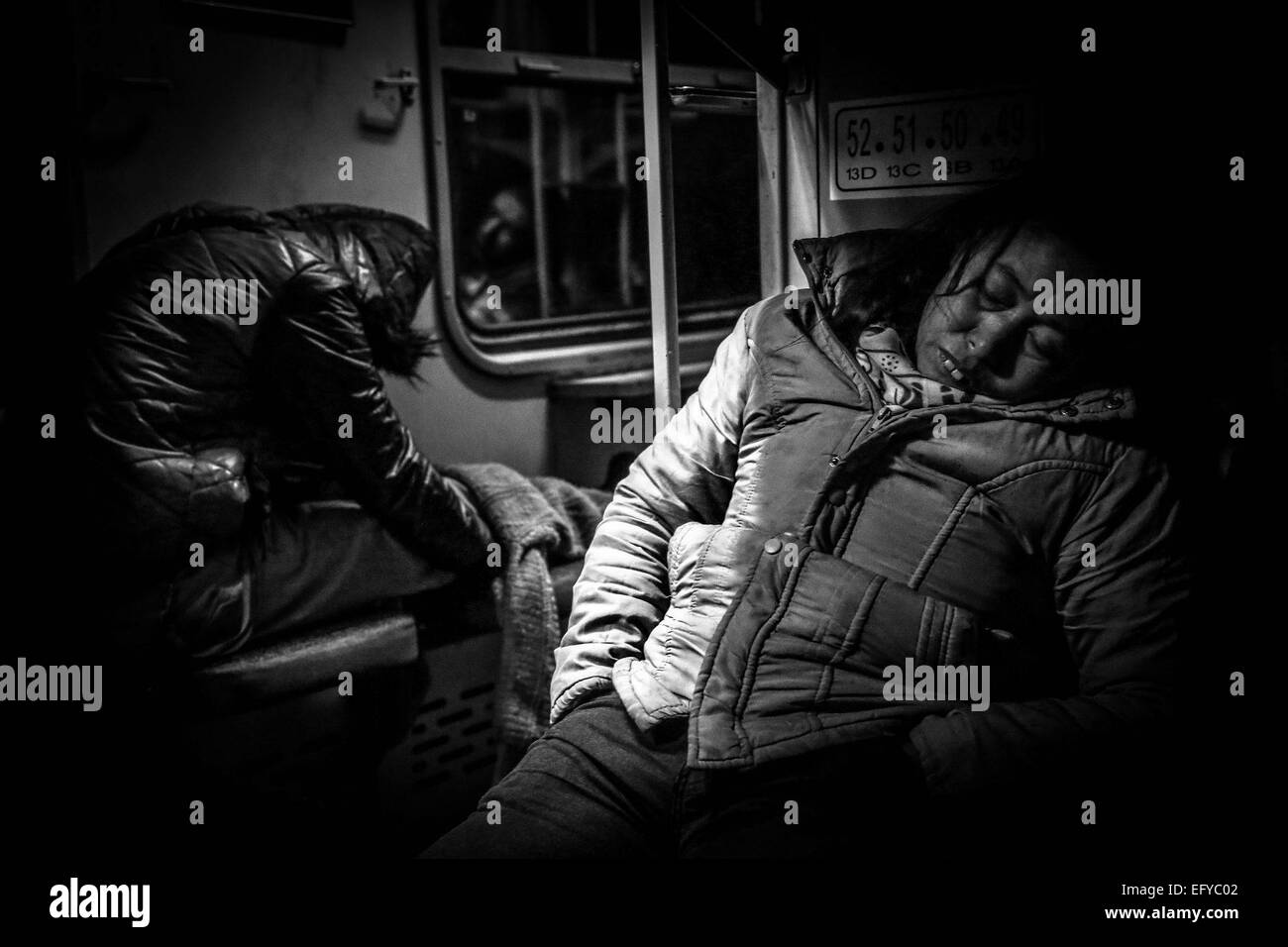 Feb. 8, 2015 - (CHINA OUT) Only for use outside China. Do not use for sale or exhibit in China. BEIJING CHINA FEB 11: Passengers prepares to board train on FEB 11. The 40-day Spring Festival travel rush started. Public transportation is expected to accommodate about 2.8 billion travelers nationwide during the holiday, including 2.4 billion railway passengers. (Credit Image: © SIPA Asia/ZUMA Wire) Stock Photo