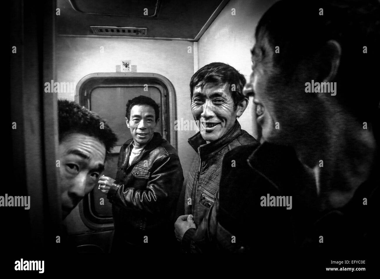 Feb. 8, 2015 - (CHINA OUT) Only for use outside China. Do not use for sale or exhibit in China. BEIJING CHINA FEB 11: Passengers prepares to board train on FEB 11. The 40-day Spring Festival travel rush started. Public transportation is expected to accommodate about 2.8 billion travelers nationwide during the holiday, including 2.4 billion railway passengers. (Credit Image: © SIPA Asia/ZUMA Wire) Stock Photo
