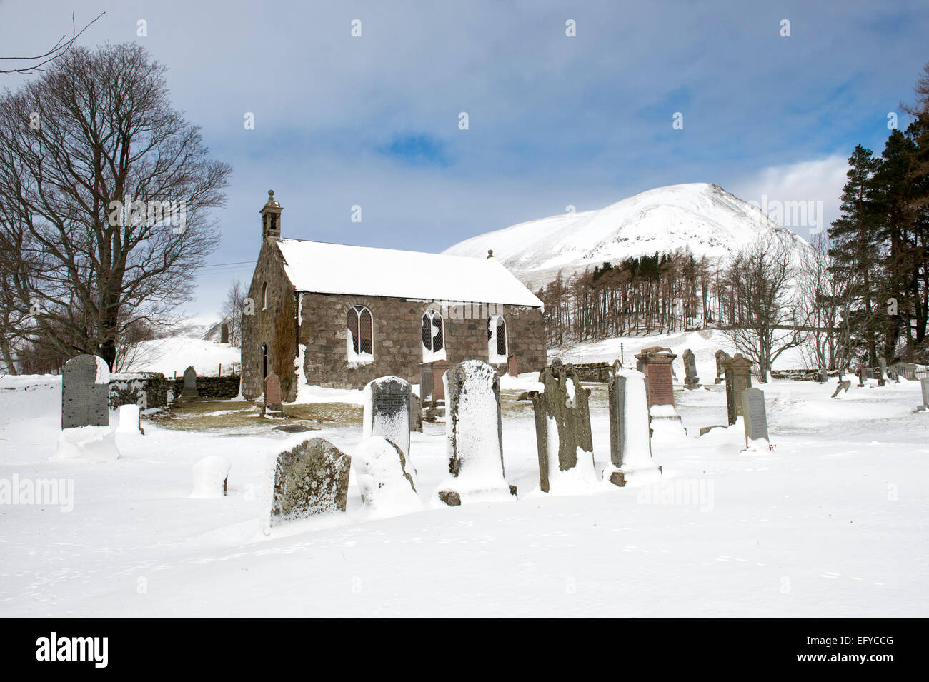 Glenshee Parish Church in the winter snow. Spittal of Glenshee, Perth and Kinross. Scotland Stock Photo