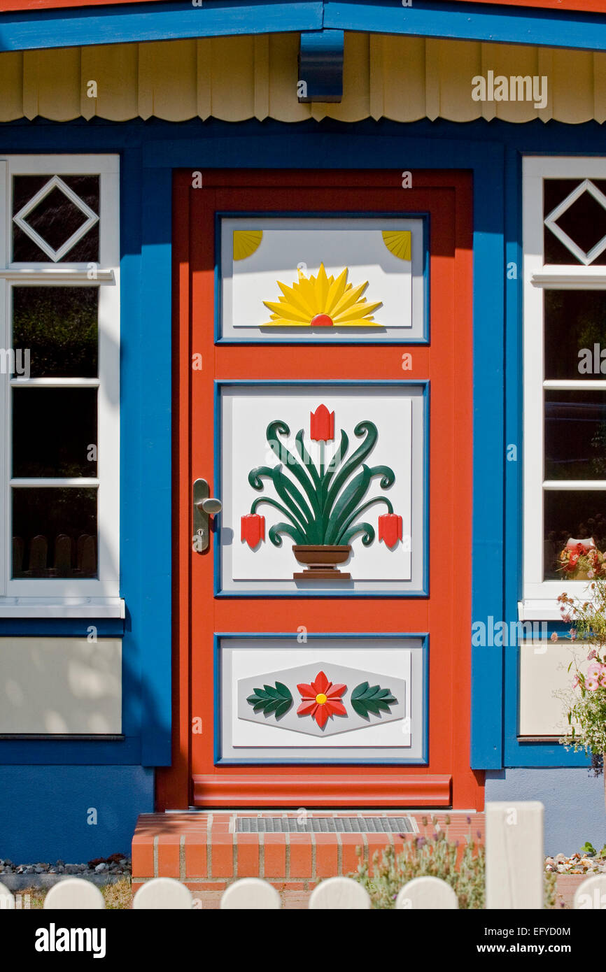 Entrance door on a typical house in Ahren shop on the island Darß,Germany,Europe Stock Photo