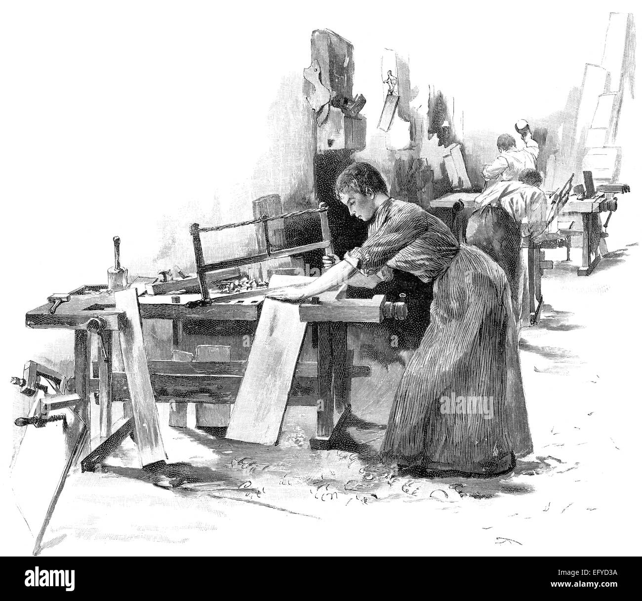 female carpenter, c. 1900, Germany, Europe, Stock Photo