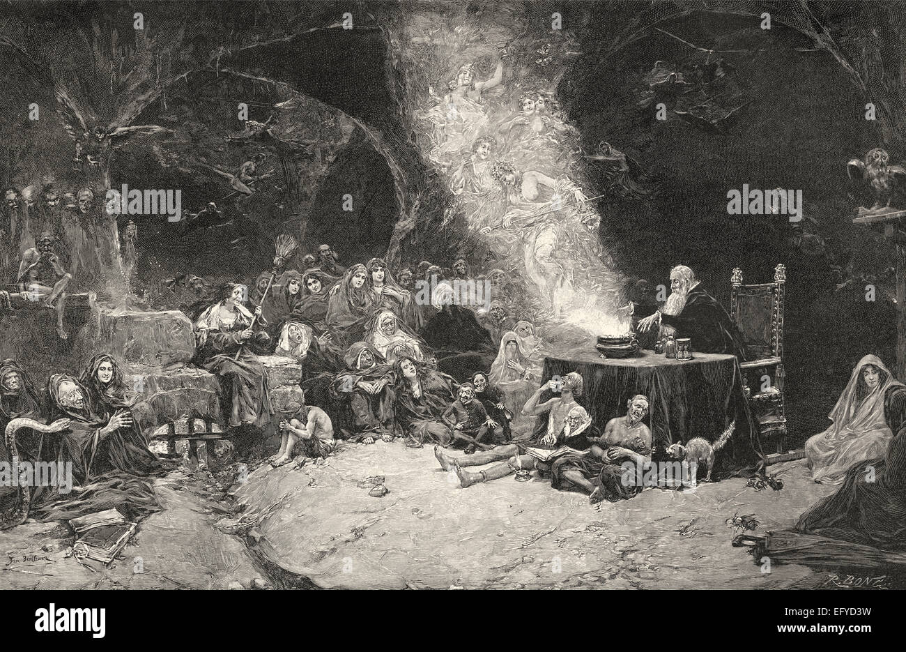 Witches’ Sabbath, by Benlliure y Gil, c. 1890, Stock Photo