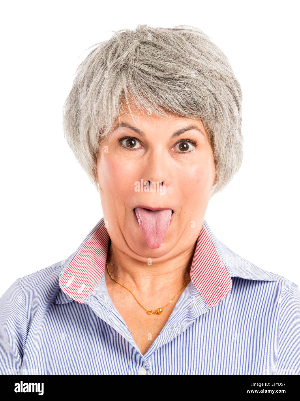 Portrait of a elderly woman with a funny expression Stock Photo