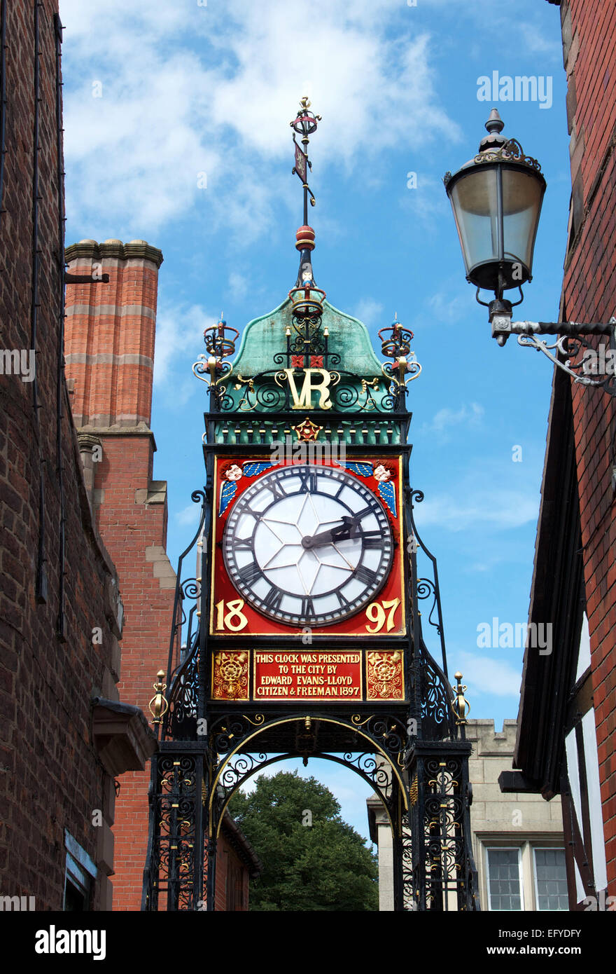 Ornate Clock Tower and lantern on Chester's Roman Wall, England Stock Photo