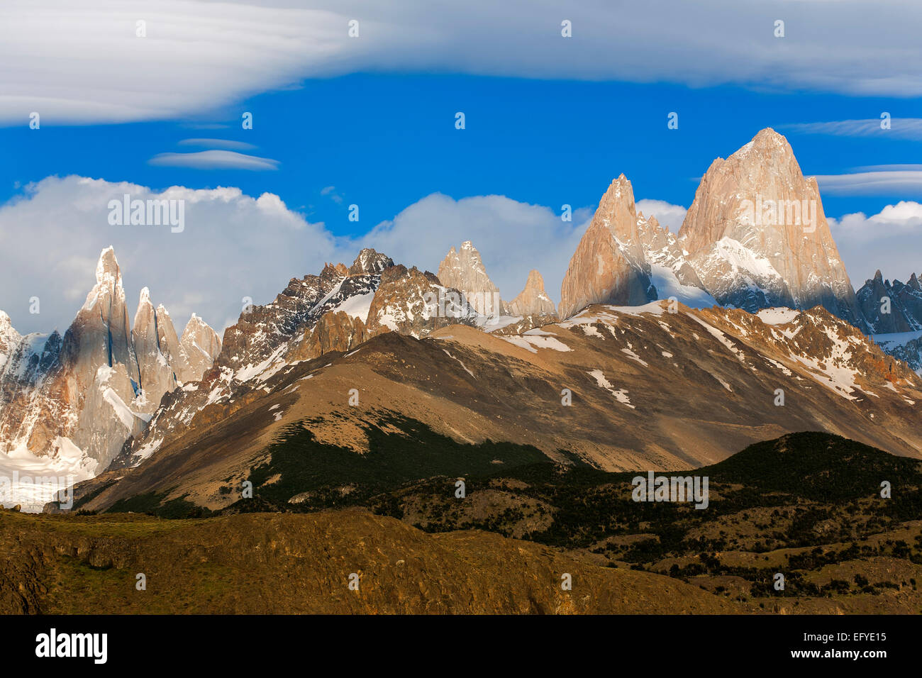 Mount Fitz Roy and Cerro Torre peak. Los Glaciares National Park. Patagonia. Argentina Stock Photo