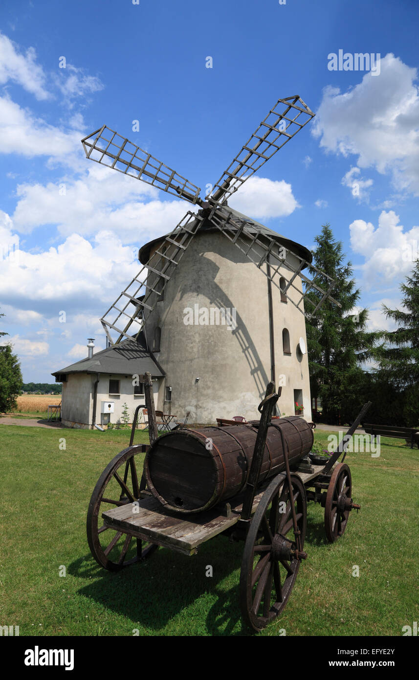 Windmill in Lowkowice (Lobkowitz) near Opole, Silesia, Poland, Europe Stock Photo