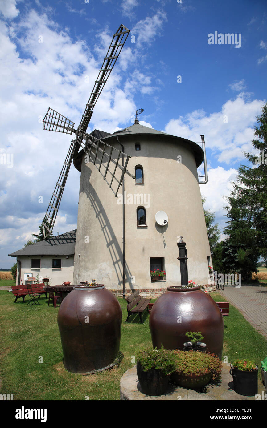 Windmill in Lowkowice (Lobkowitz) near Opole, Silesia, Poland, Europe Stock Photo