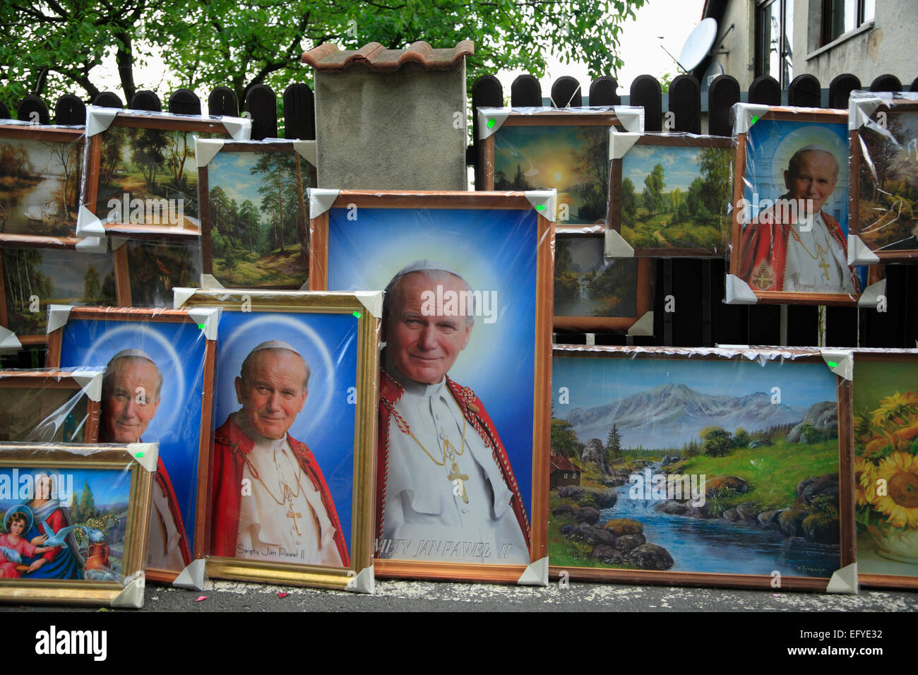 Pope Pawel Paintings,  Gora sw. Anny (Annaberg)  near Opole (Oppeln),  Silesia, Poland, Europe Stock Photo