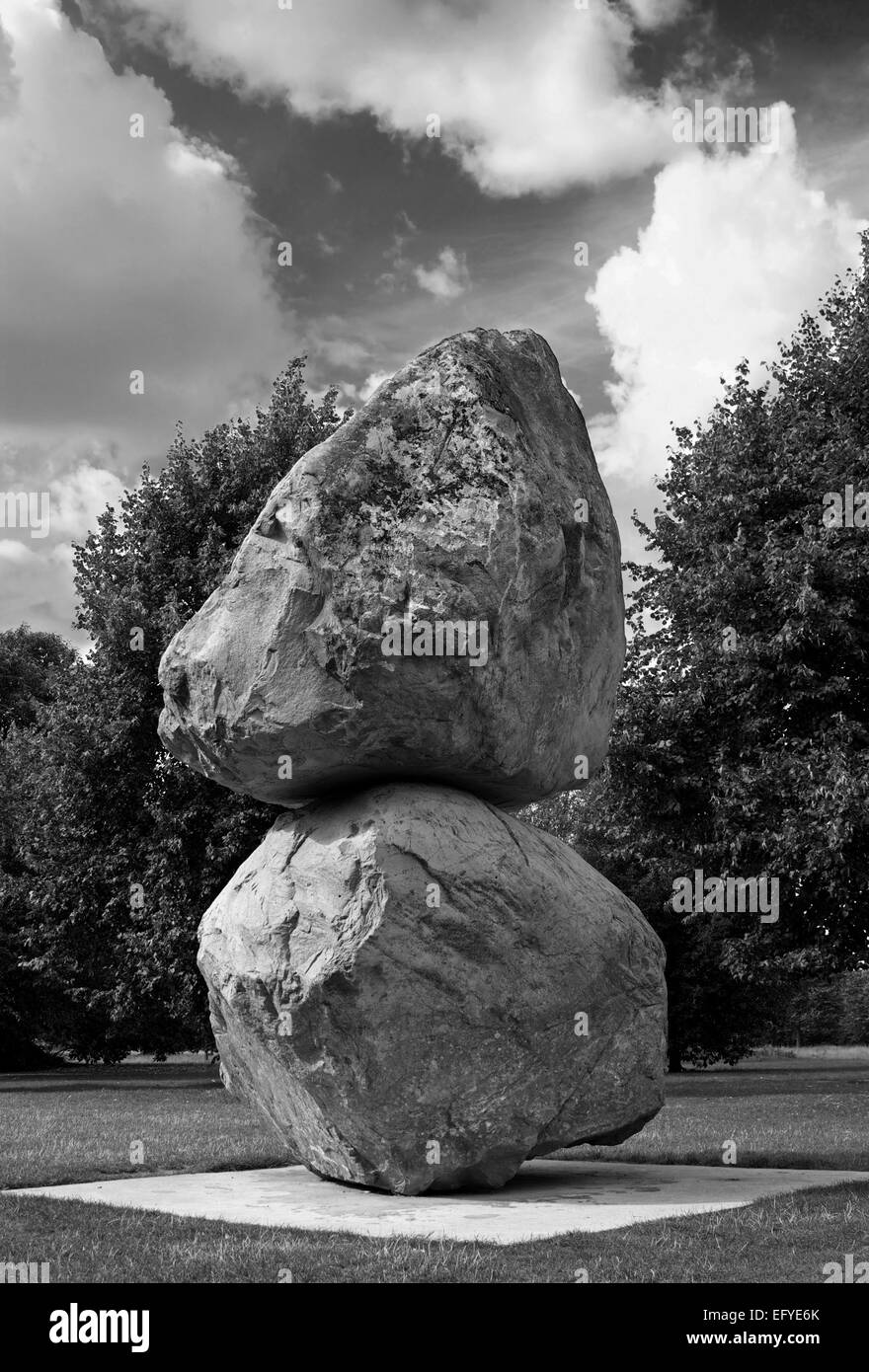 'Rock On Top Of Another Rock, by Swiss artists, Peter Fischli and David Weiss, outside the Serpentine Art Galley,London Stock Photo