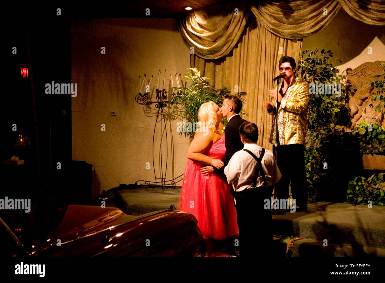 The Elvis themed wedding is very popular at Viva Las Vegas, Las Vegas, Nevada Stock Photo