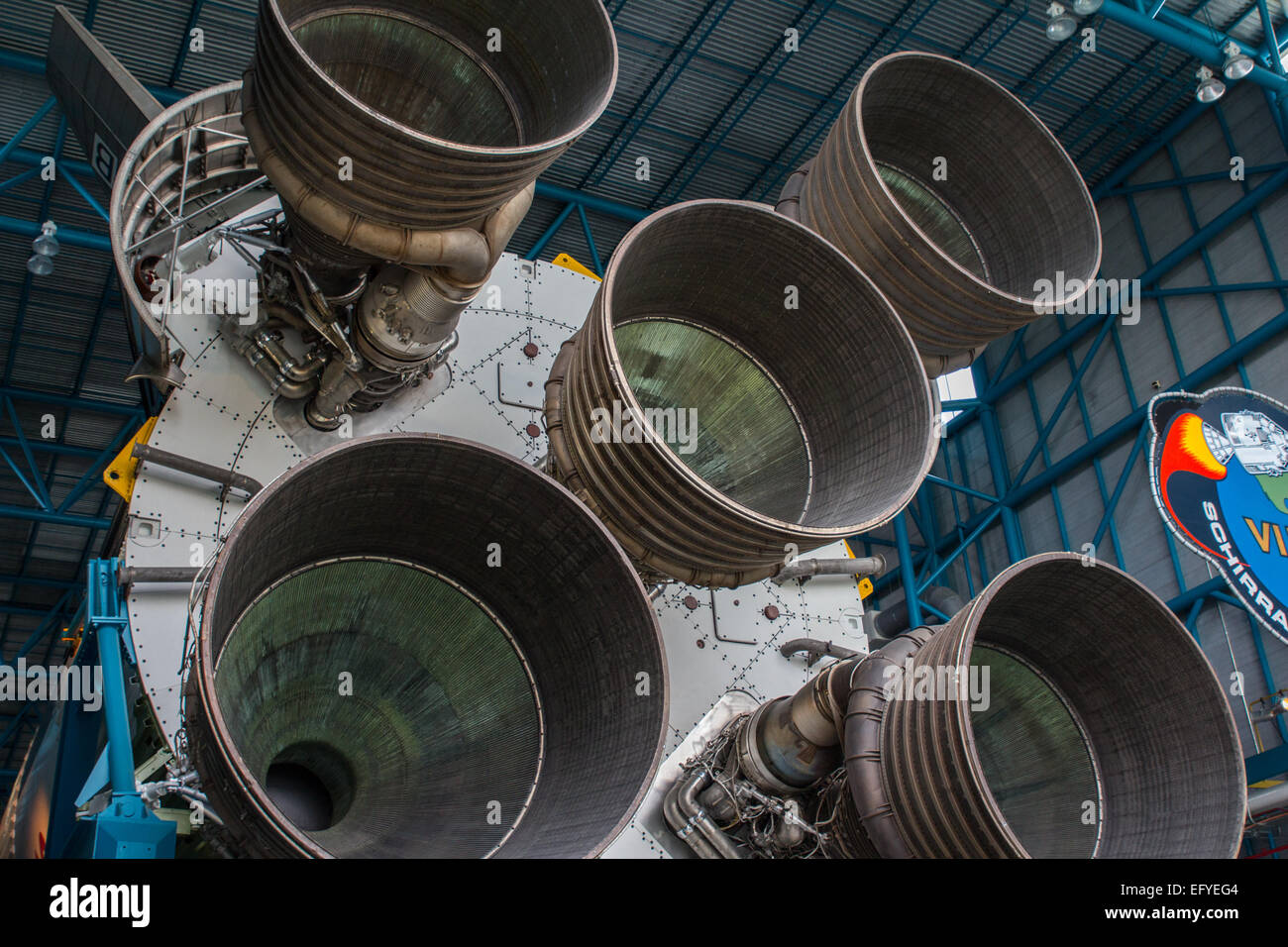 Saturn V rocket engine boosters at the Kennedy Space Center Stock Photo