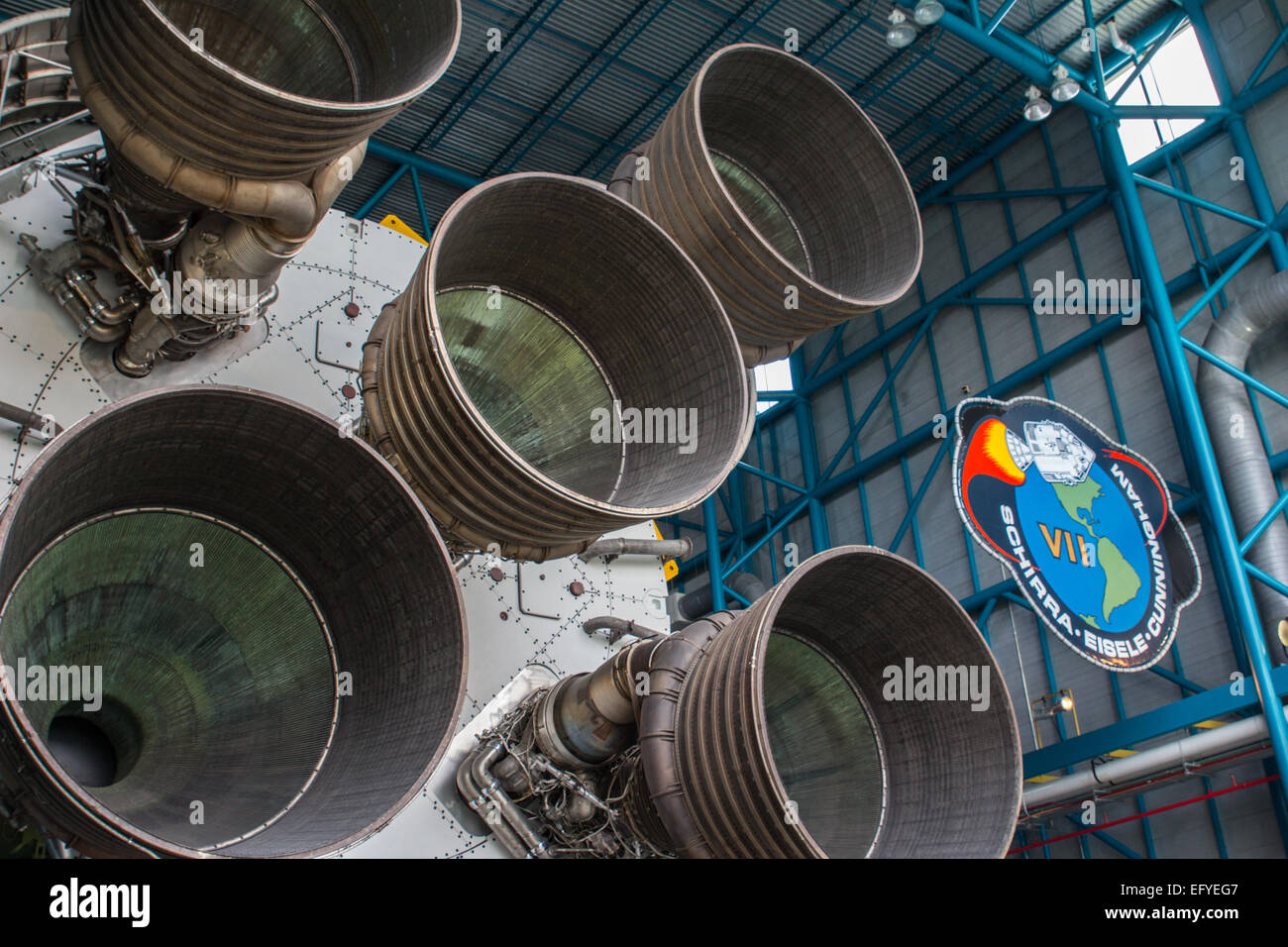 Saturn V rocket engine boosters at the Kennedy Space Center Stock Photo