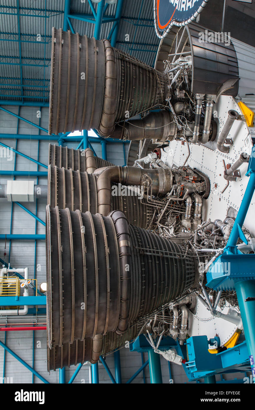 Saturn V rocket engine boosters at the Kennedy Space Center Stock Photo