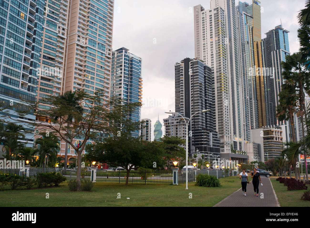 Balboa Avenue skyline skyscraper road seawall new. Skyline, Panama City
