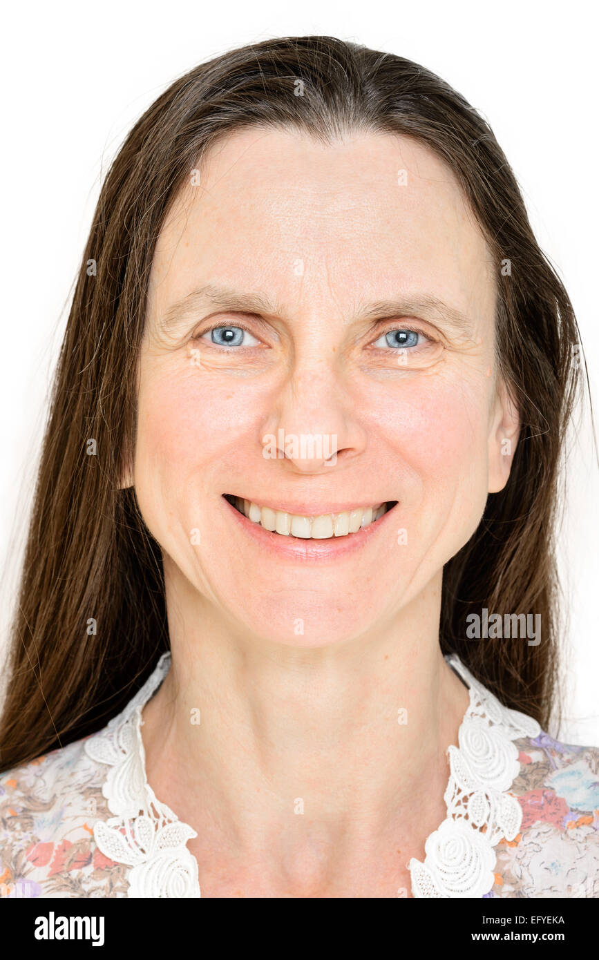 A happy mature woman smiling with mouth and eyes Stock Photo