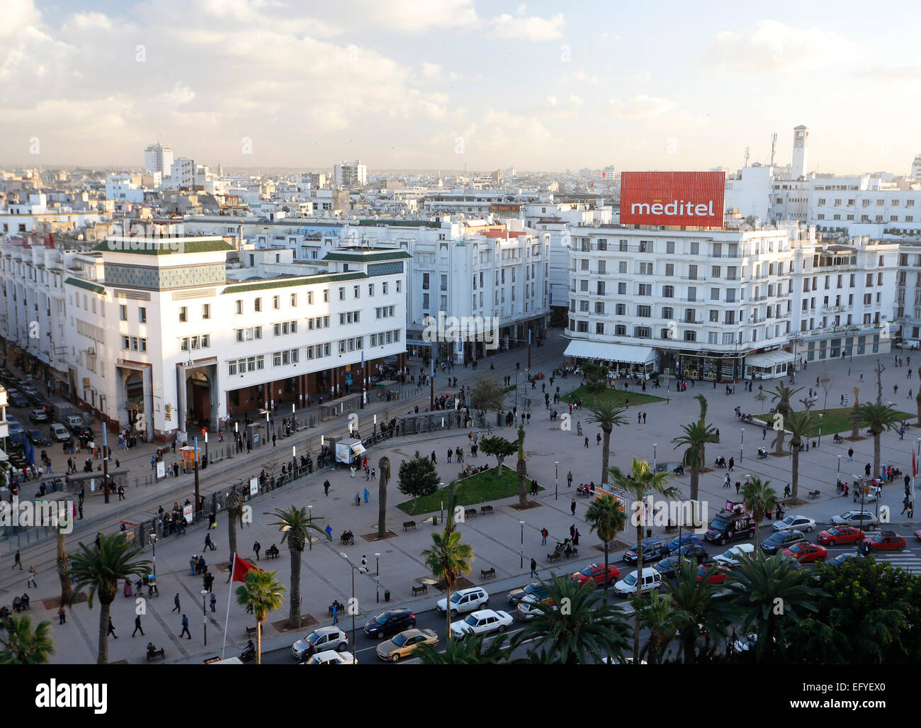 View of the Place des Nations Unies, city centre, Casablanca, Morocco ...