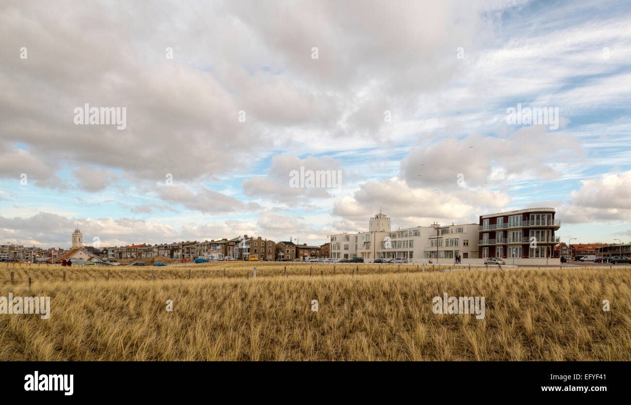 A fine day in winter with view on the village of Katwijk aan Zee, South Holland, The Netherlands. Stock Photo