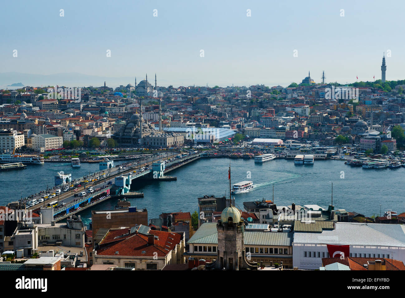 View of the city, GaRMata Bridge, GoRMden Horn, IstanbuRM, European side, Turkey Stock Photo