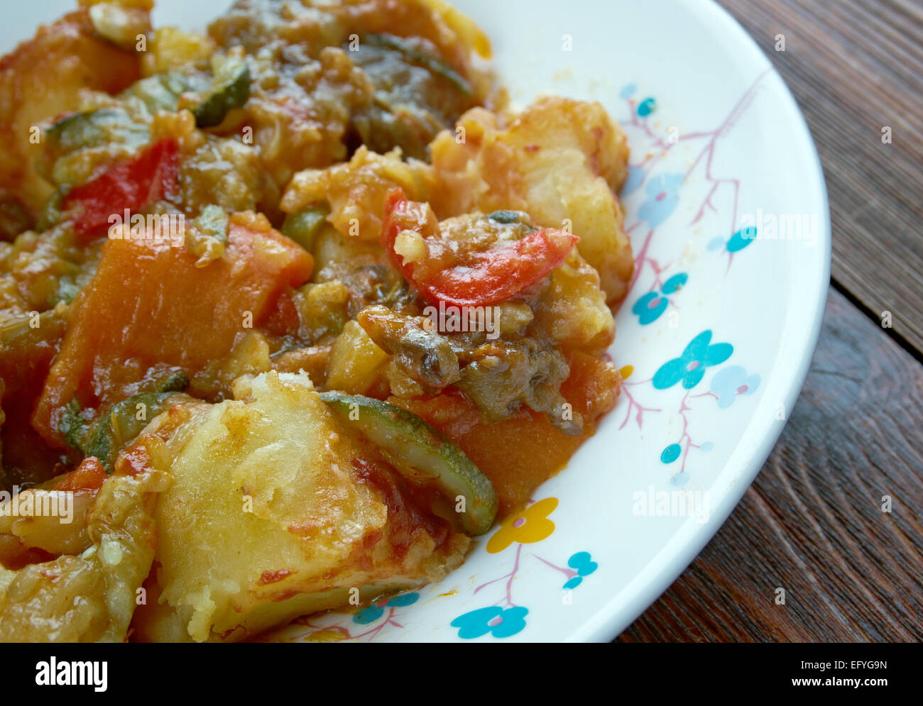 Turlu Turkish stew of vegetables,with potatoes, eggplant Stock Photo