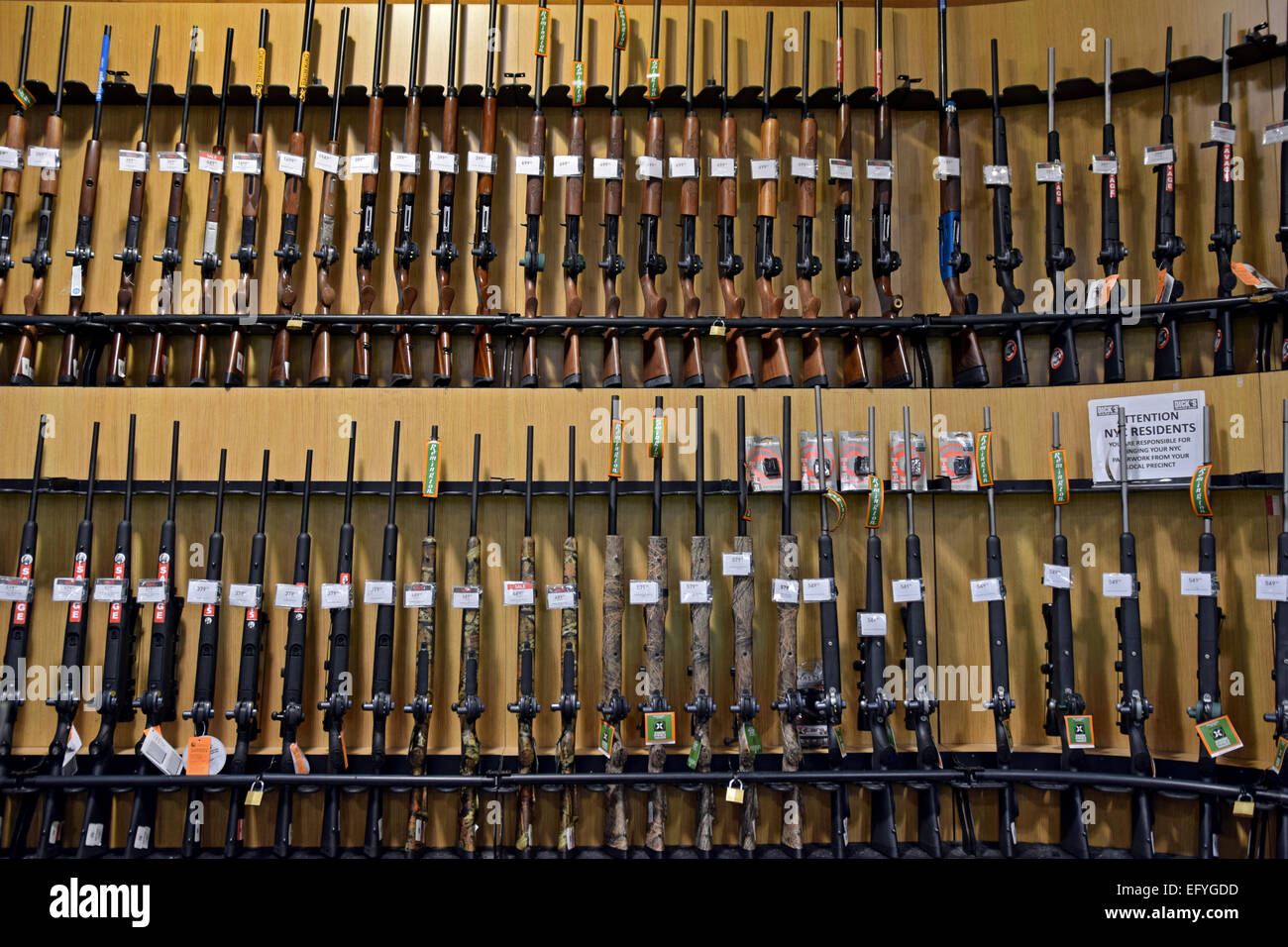 Various rifles for sale at Dick's Sporting Goods in Roosevelt Field Mall in Garden City, Long Island, New York Stock Photo