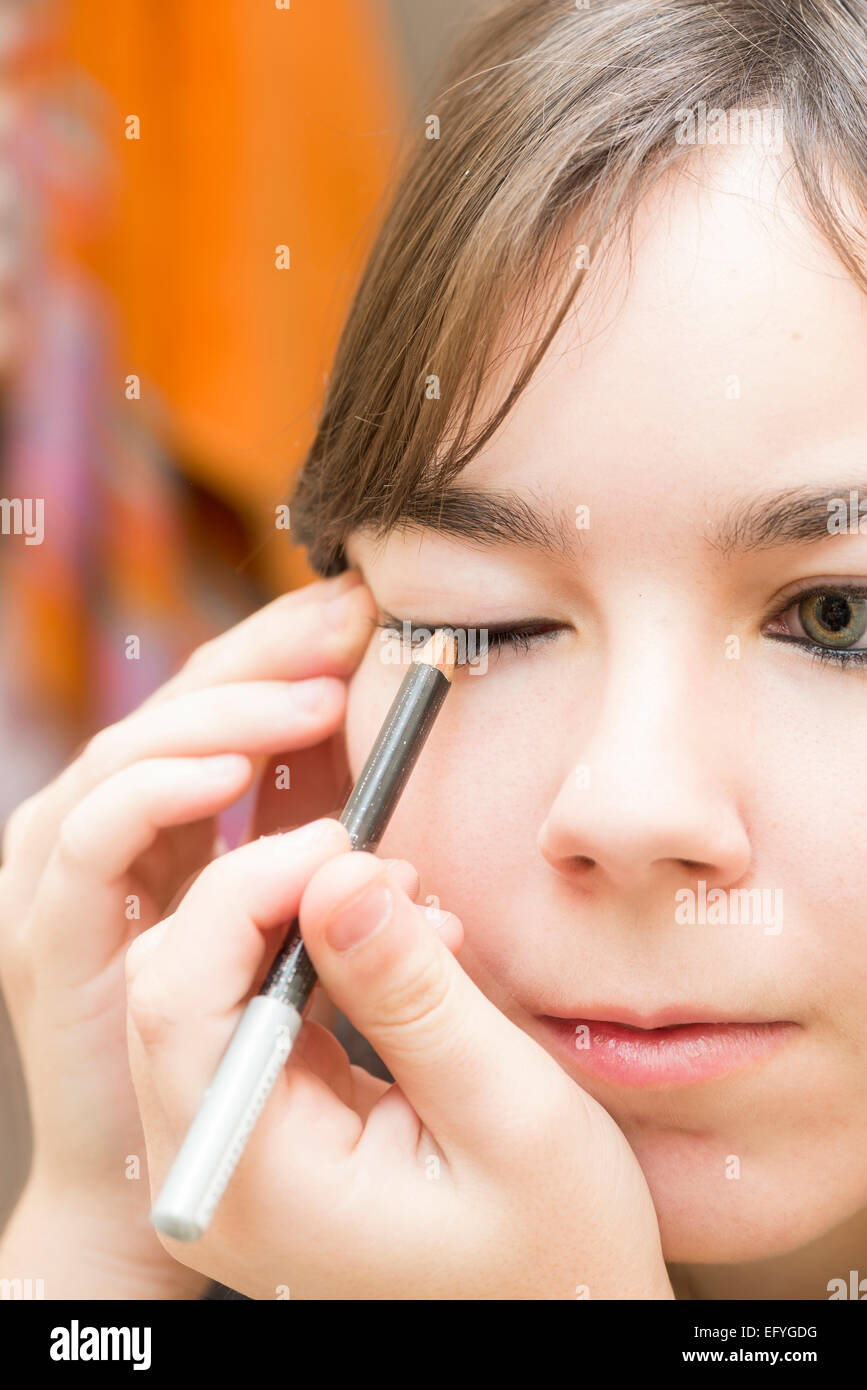 woman applying makeup eyes to be very pretty Stock Photo