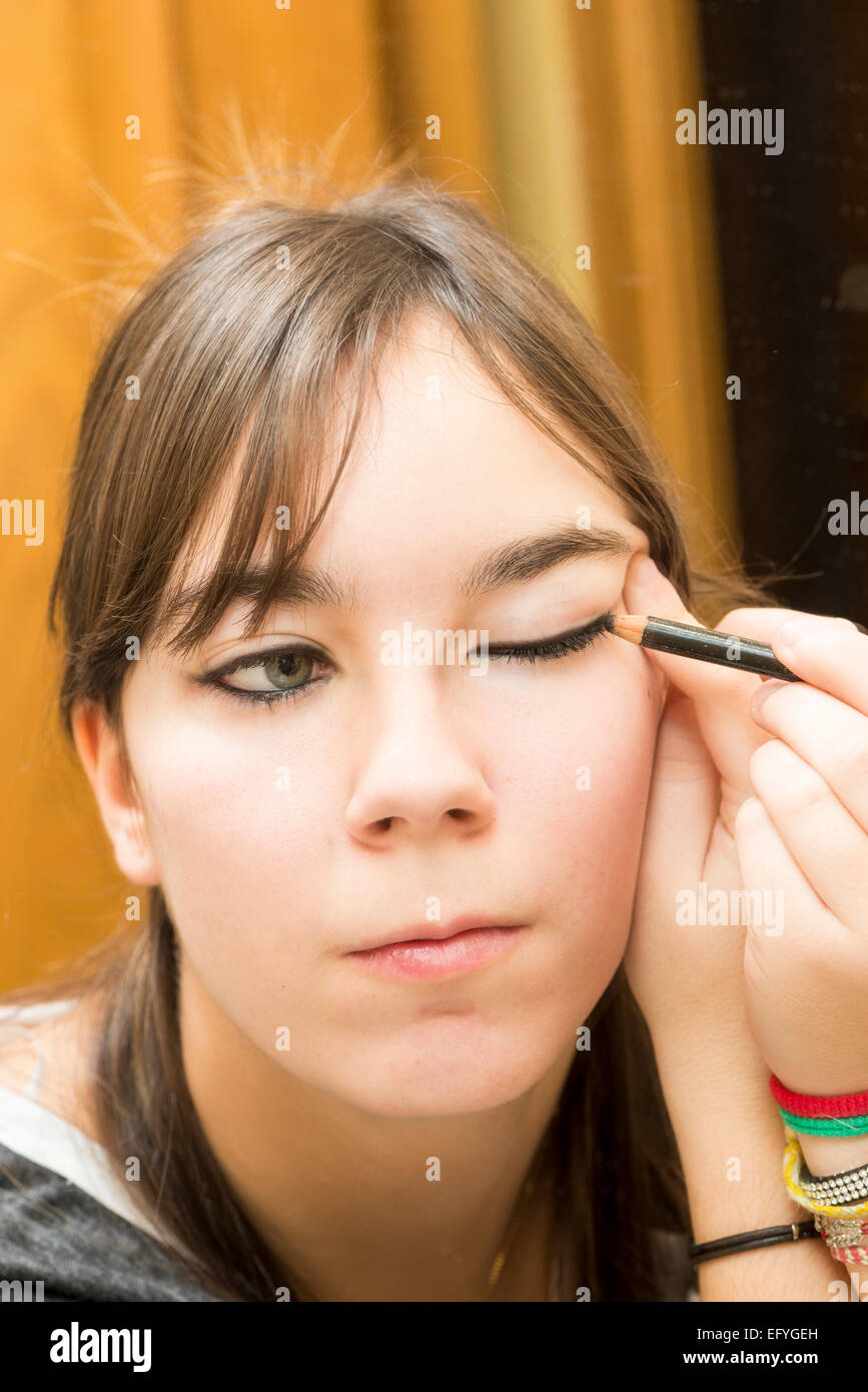 woman applying makeup eyes to be very pretty Stock Photo