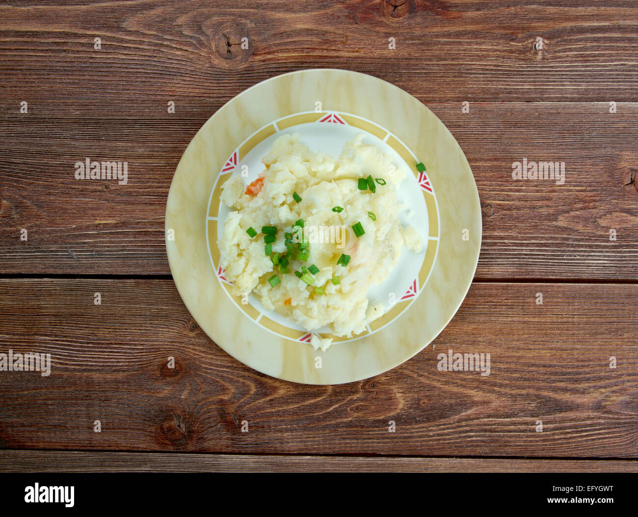 Champ Irish dish.mashed potatoes and chopped spring onions with butter and milk Stock Photo