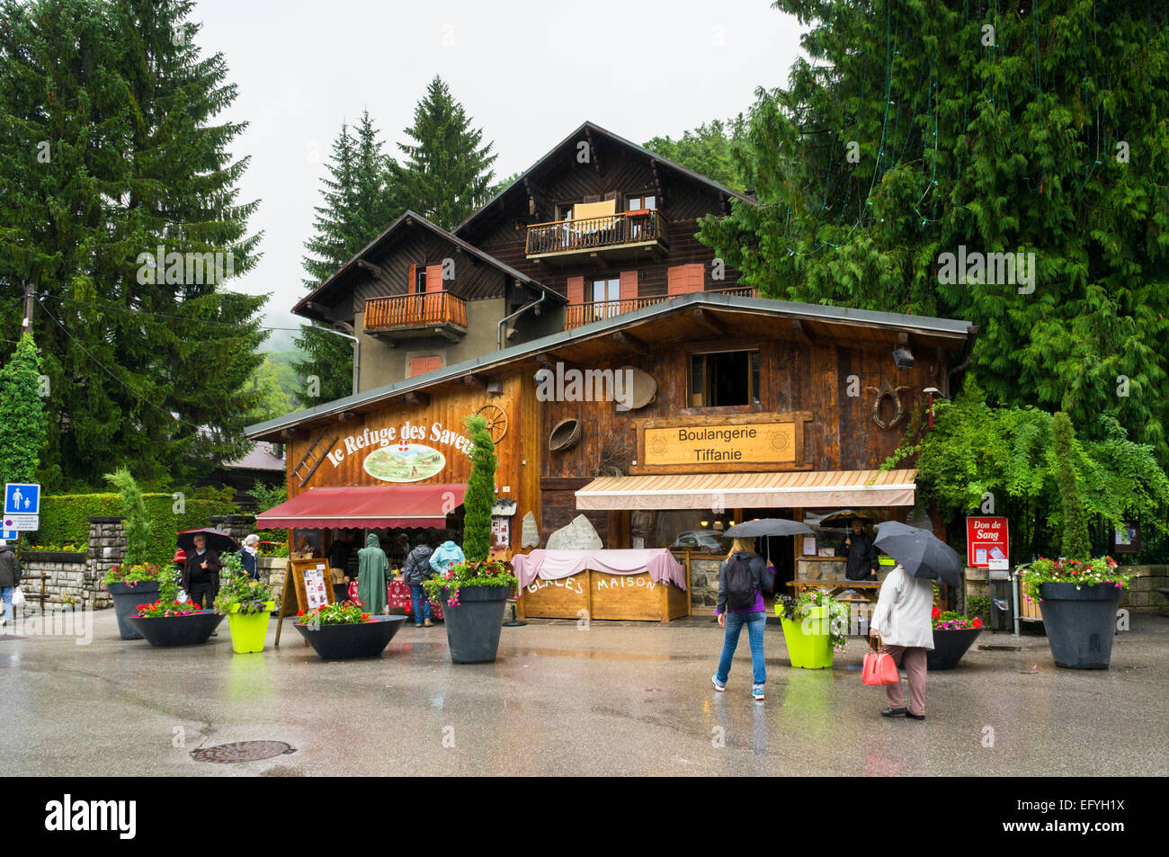 Samoens village, a ski resort in the French Alps, France in summer in the rain Stock Photo
