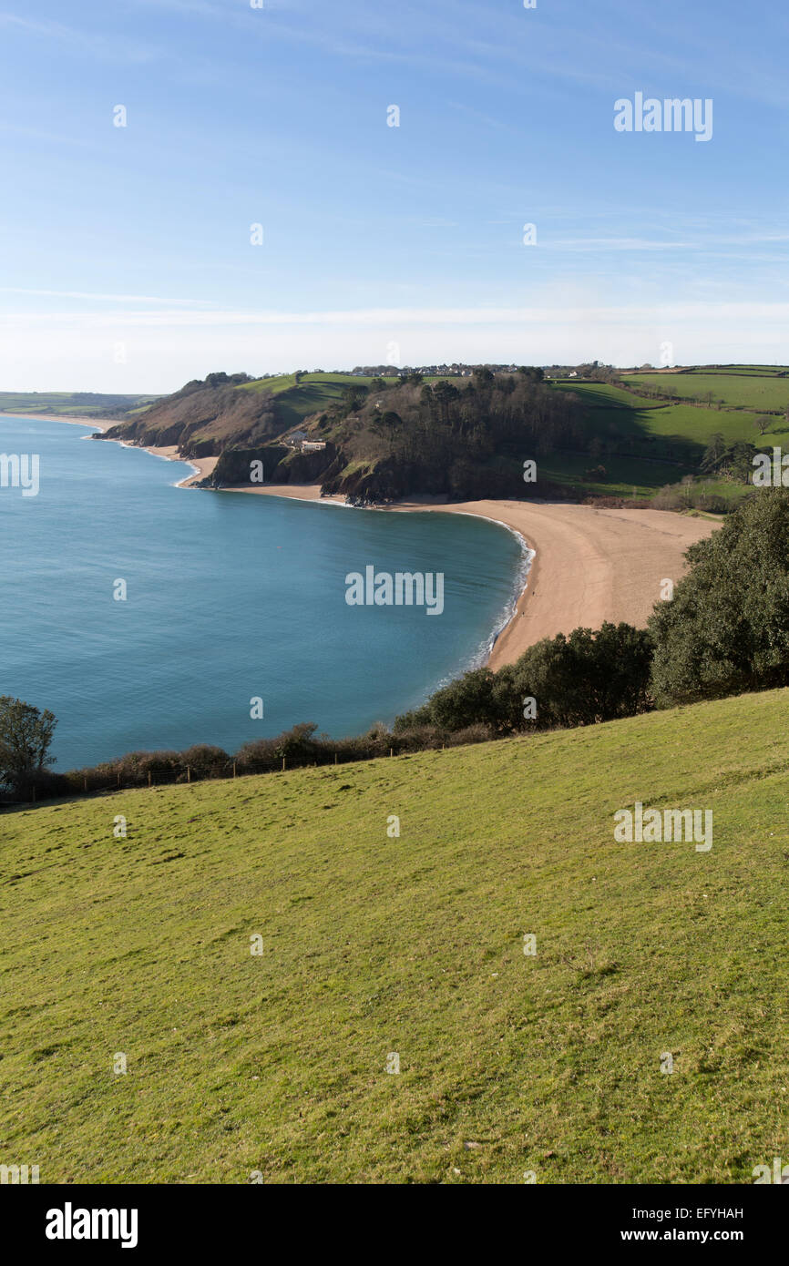 Picturesque elevated view of Blackpool Sands beach, near the Devon town of Dartmouth. Stock Photo
