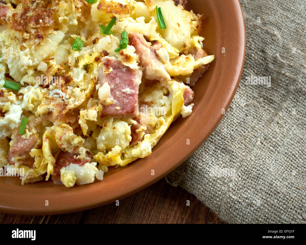 Bauernfruhstuck Farmer's breakfast. German country breakfast dish made ...