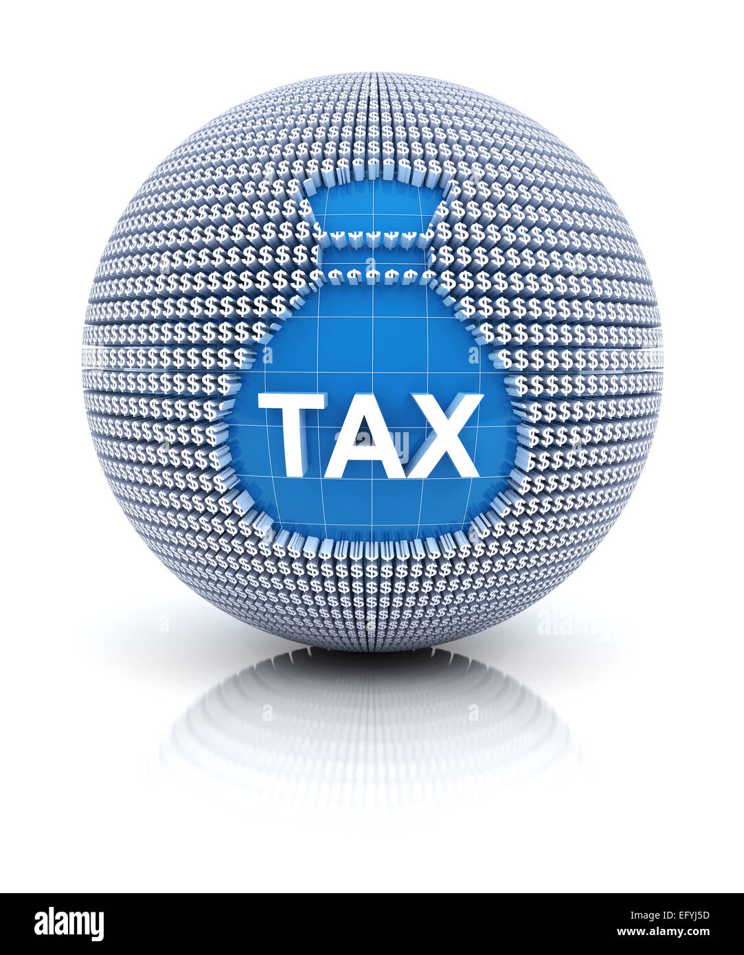Tax icon on globe formed by dollar sign Stock Photo