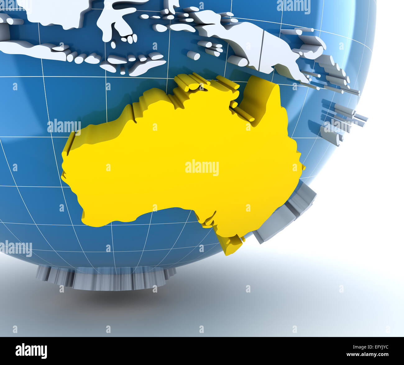 Globe with extruded continents, close-up on Australia Stock Photo