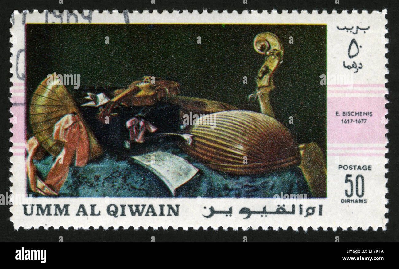 Umm alQaiwain, United Arab Emirates, post mark,stamp, art, painting
