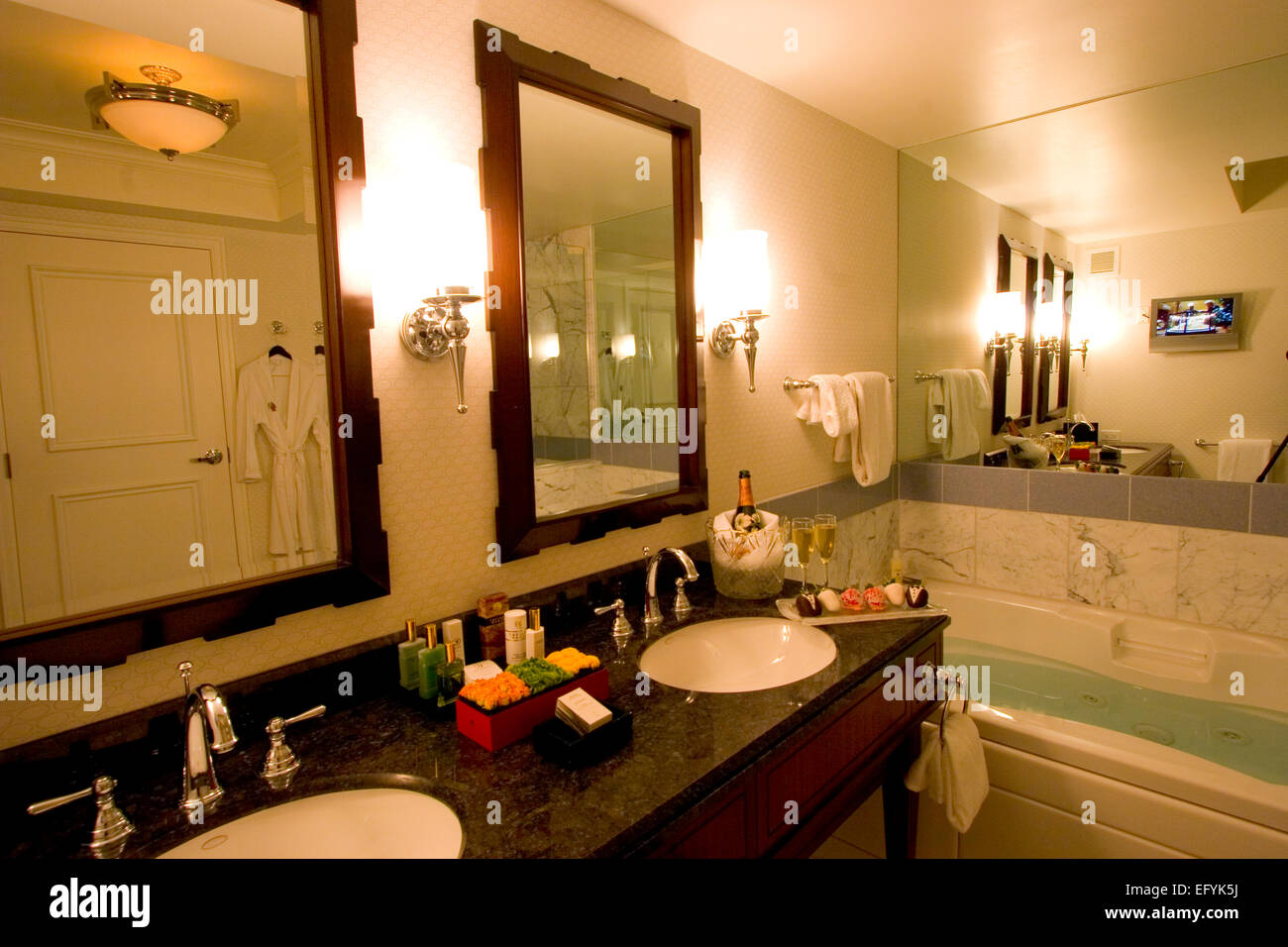 Roomy baths, loaded with amenities at Caesars Palace, Las Vegas, Nevada Stock Photo