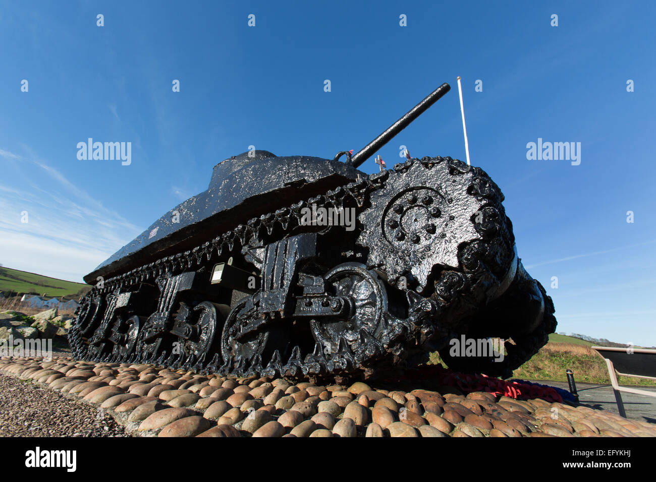 The Exercise Tiger memorial US Sherman Tank at Torcross carpark, by