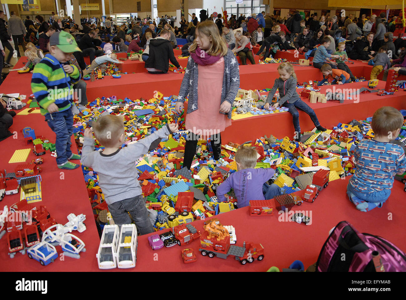 Copenhagen, Denmark. 12th February, 2015. Lego world starts today for 4 days event in Bella center thousands of kids families are to Bella Center for Lego world event from today