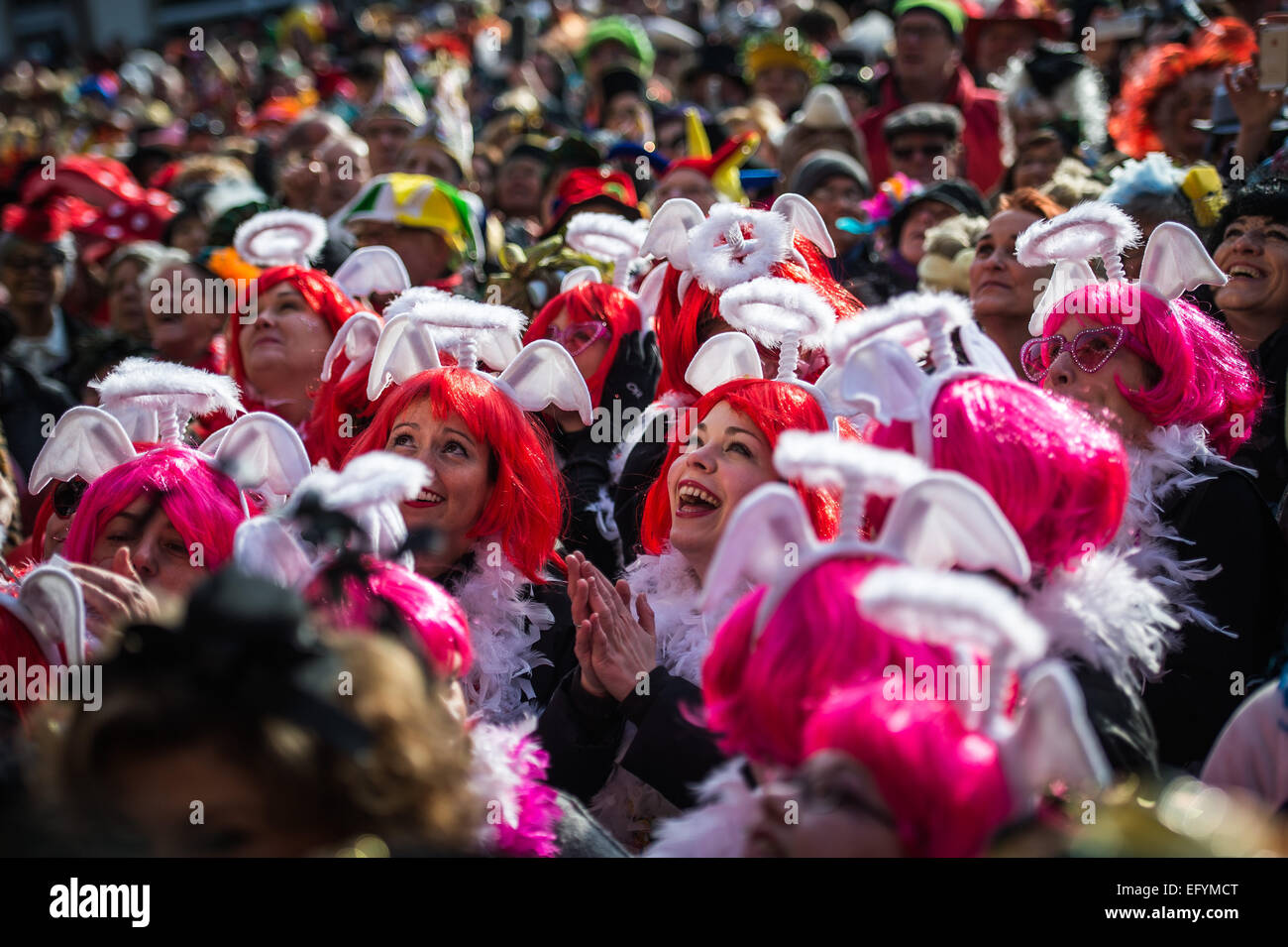 Carnival fools celebrate the Women's Carnival in front of the town hall