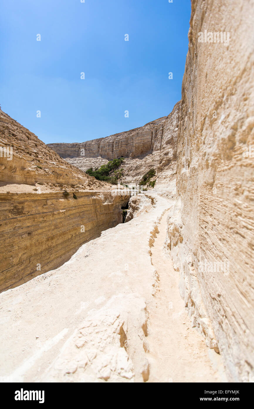 landscape of deep gorges in the Negev desert Stock Photo