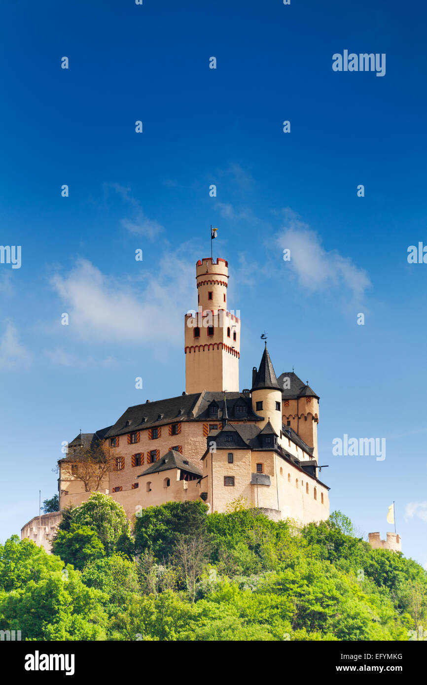 View of Marksburg castle on the hill top Stock Photo