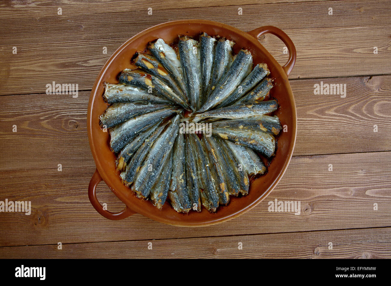 sardalya - European pilchard .Sardina roast in pan Turkish cuisine Stock Photo