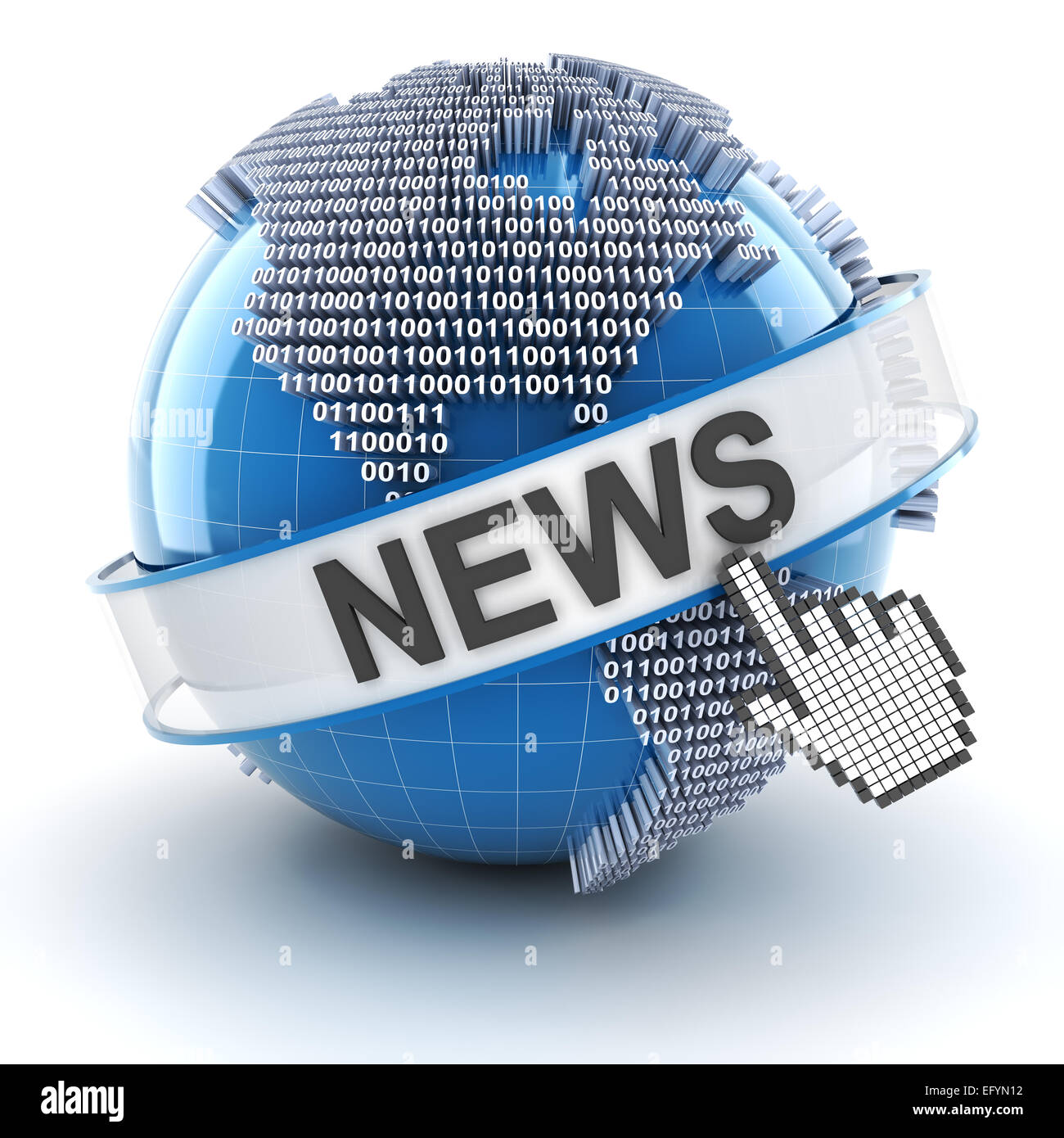 Technology news symbol with digital globe, 3d render Stock Photo